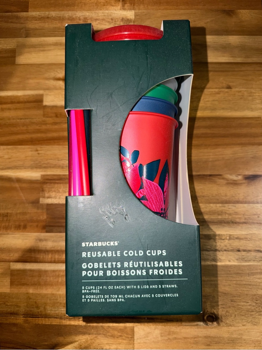 5 STARBUCKS Reusable Cold Cups with Lids & Straws